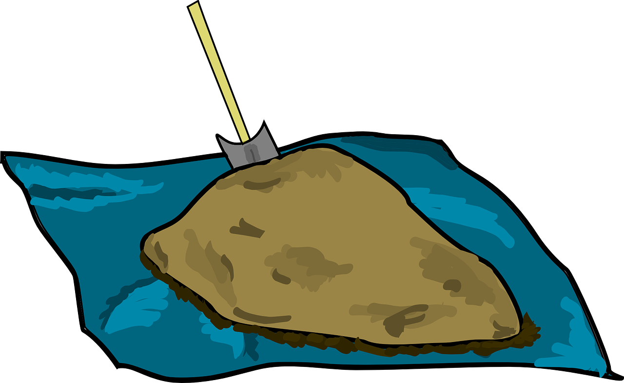 a rock with a shovel sticking out of it, an illustration of, pixabay, mariana trench, animation, miscellaneous objects, lowres