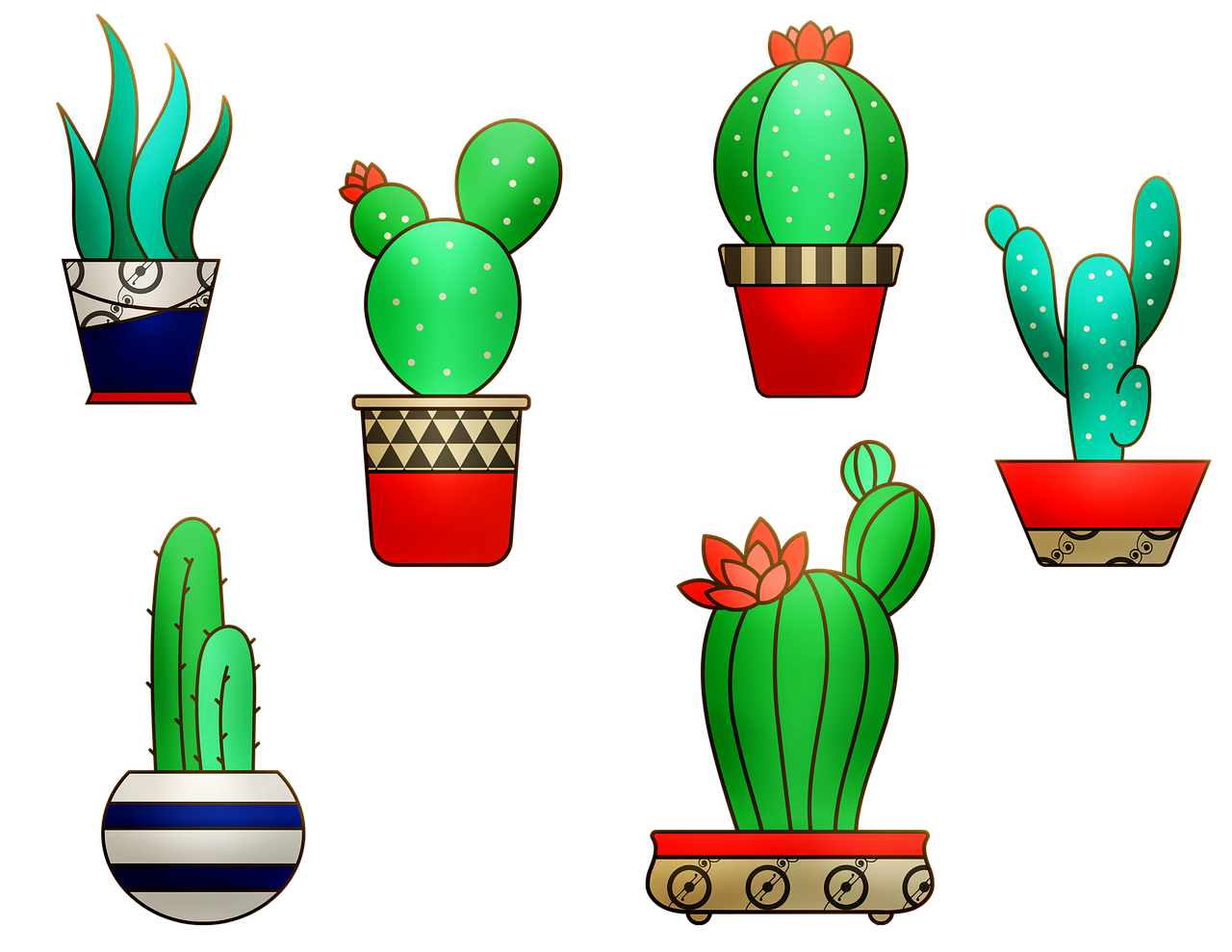 a bunch of potted plants sitting on top of each other, vector art, trending on polycount, maximalism, cactus, in front of a black background, aztec iconography, zoomed in shots