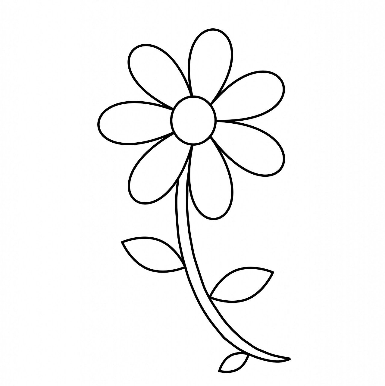 a black and white drawing of a flower, lineart, minimalism, children\'s book drawing, drawn in microsoft paint, 3/4 side view, colored accurately
