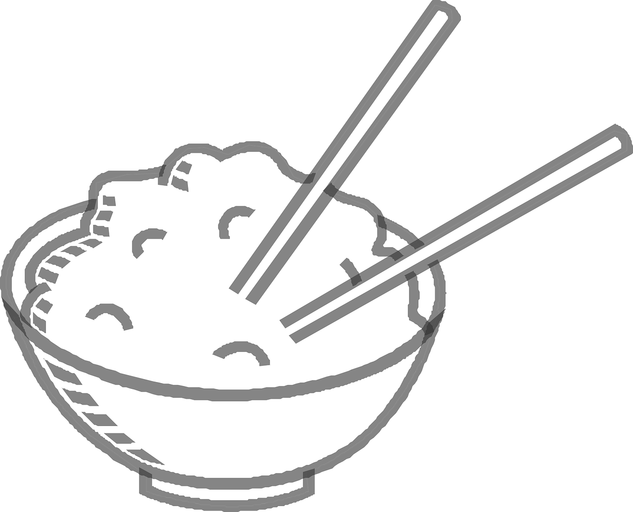 a bowl of rice with chopsticks in it, lineart, pixabay, dark. no text, eating noodles, white, facing left