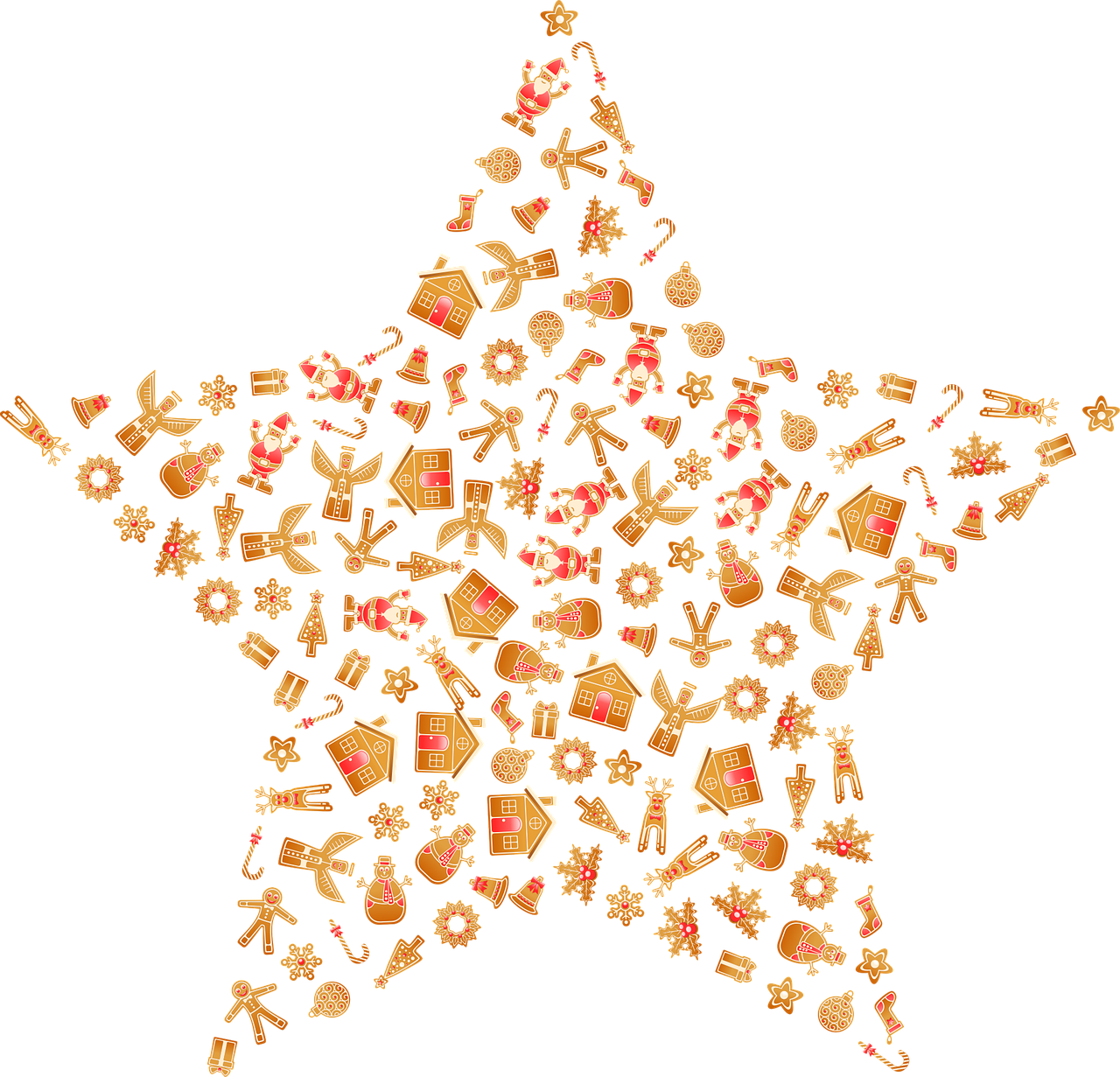 a star shaped christmas decoration on a black background, by David Garner, naive art, made out of sweets, no gradients, many small details, with small object details