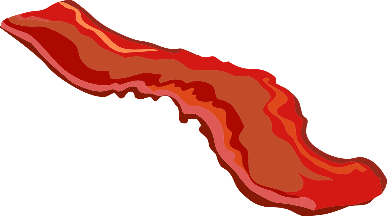 a piece of bacon on a black background, concept art, inspired by Peggy Bacon, background of a lava river, simple stylized, drawn in microsoft paint, red liquid