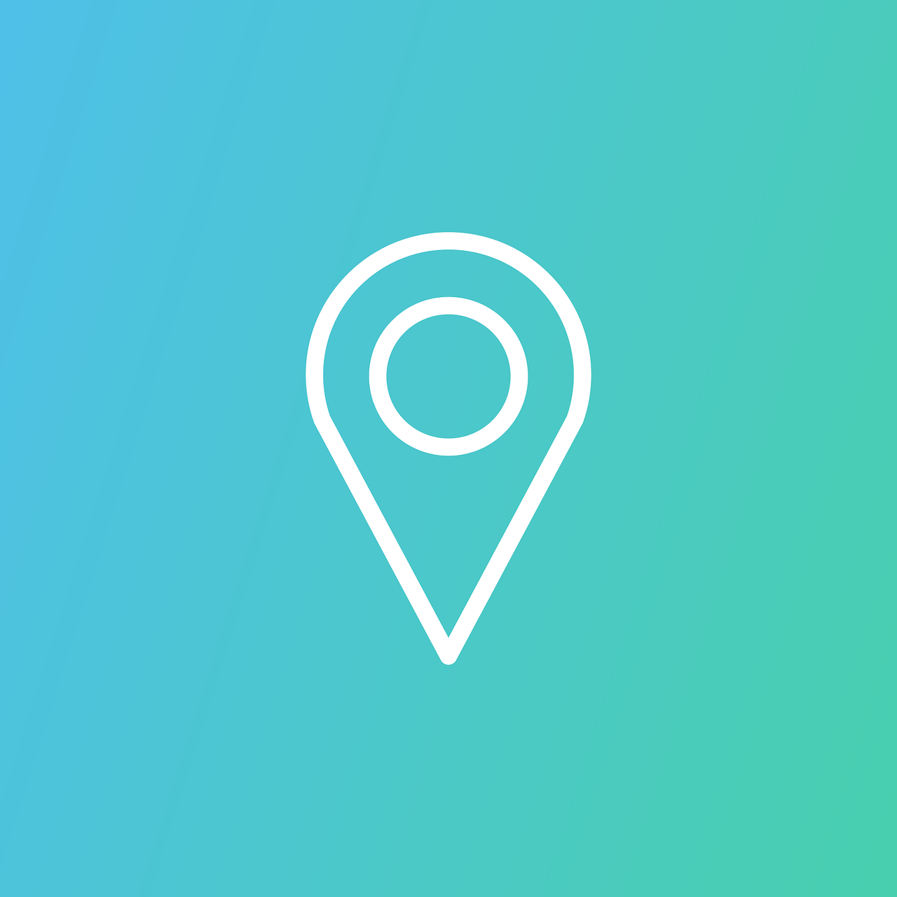 a white map marker on a blue and green background, a picture, by Matt Cavotta, pexels, minimalist logo vector art, piercing, trending on logostation, instagram picture