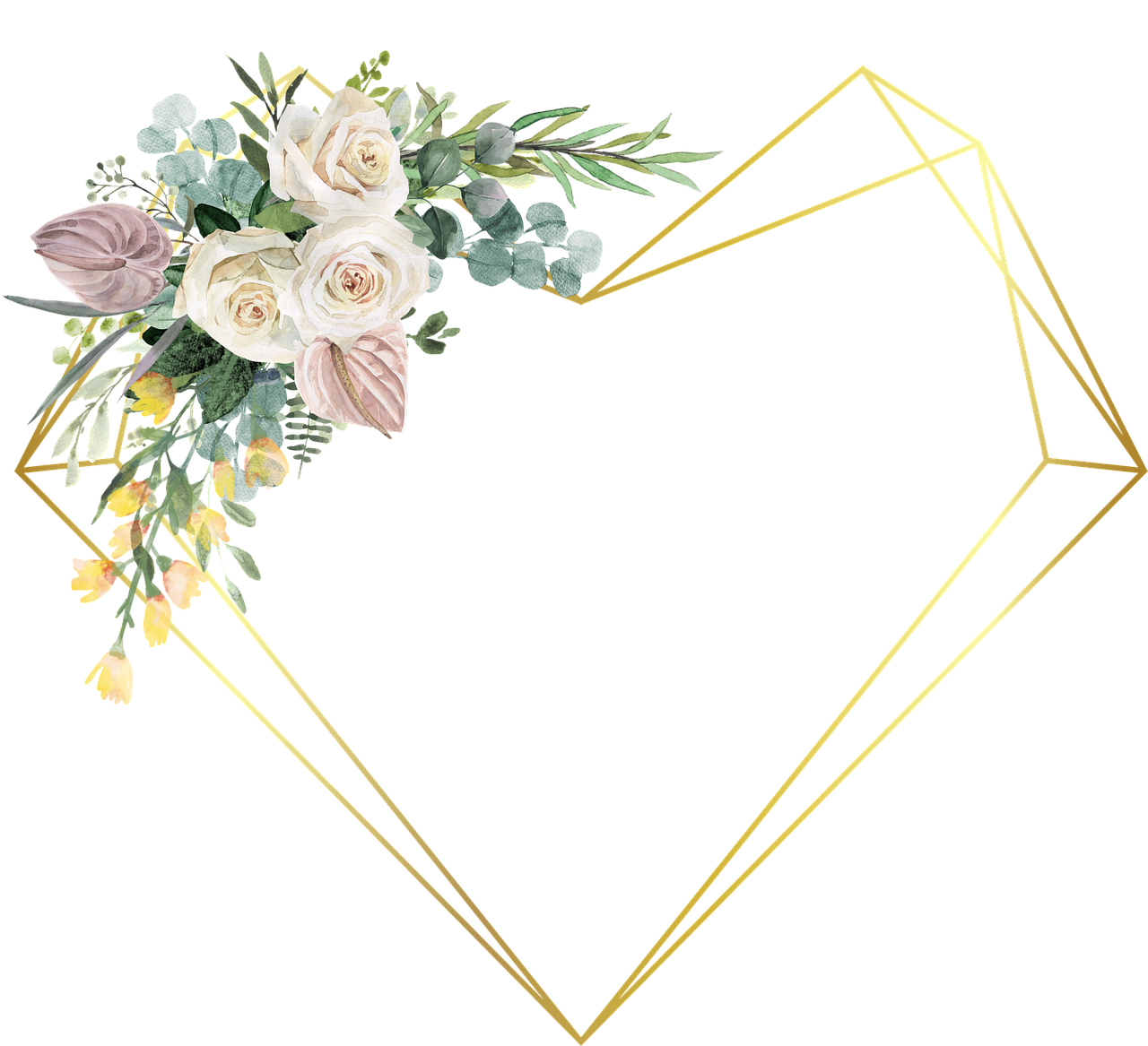 a gold frame with flowers on a black background, inspired by François Boquet, pixabay, rose gold heart, geometric but organic, background image, with a square