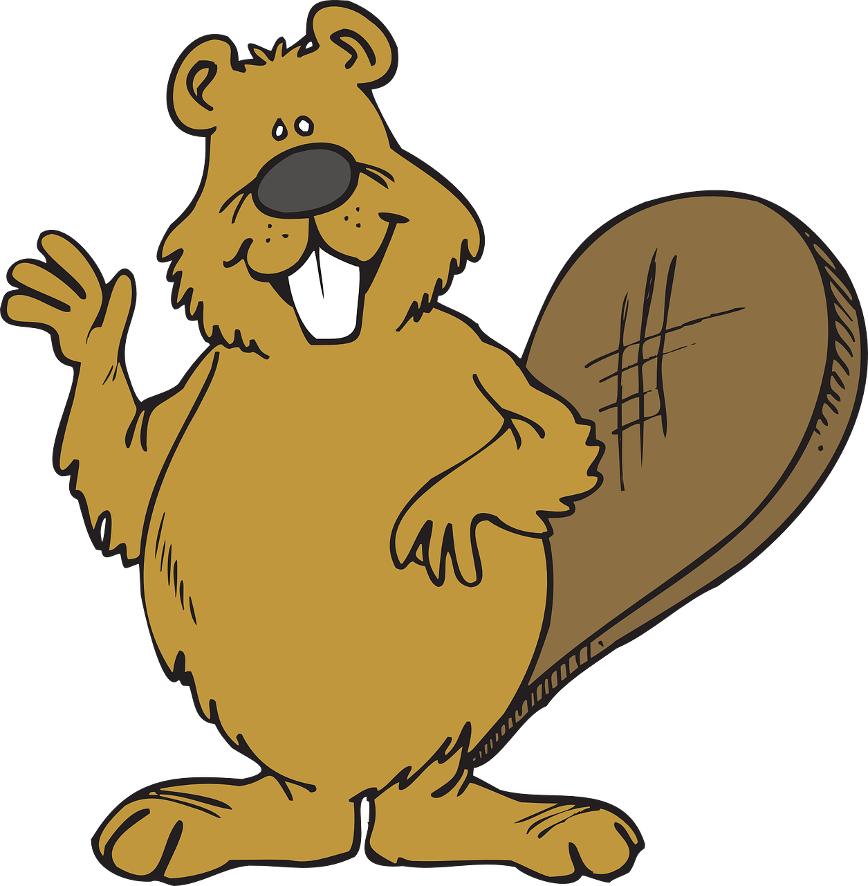 a cartoon beaver holding a large piece of wood, by Jim Davis, pixabay, cobra, on a flat color black background, happy wise. he has bouncy belly, from wheaton illinois, servant squirrels