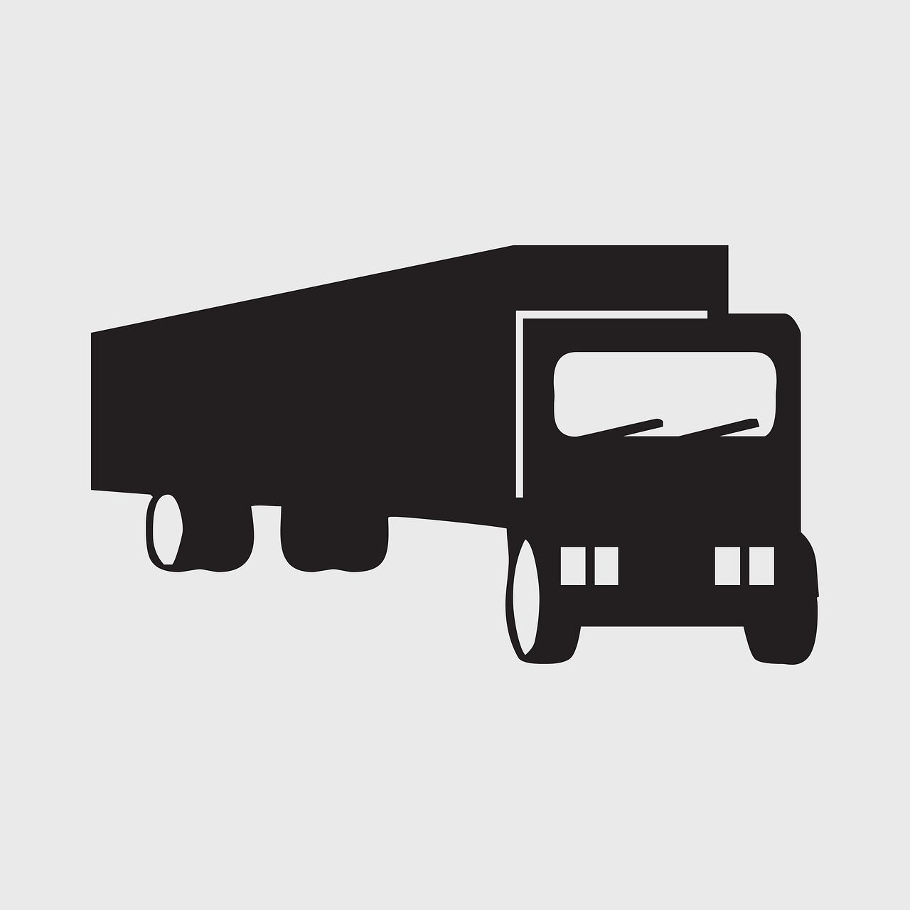 a black and white picture of a semi truck, a cartoon, folk art, flat minimalistic, asset on grey background, black silhouette, rectangular