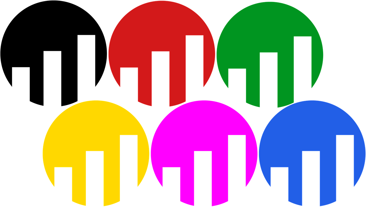a bunch of different colored circles on a black background, a screenshot, inspired by Milton Glaser, berlin secession, elephants, mario, brightly colored buildings, logo without text