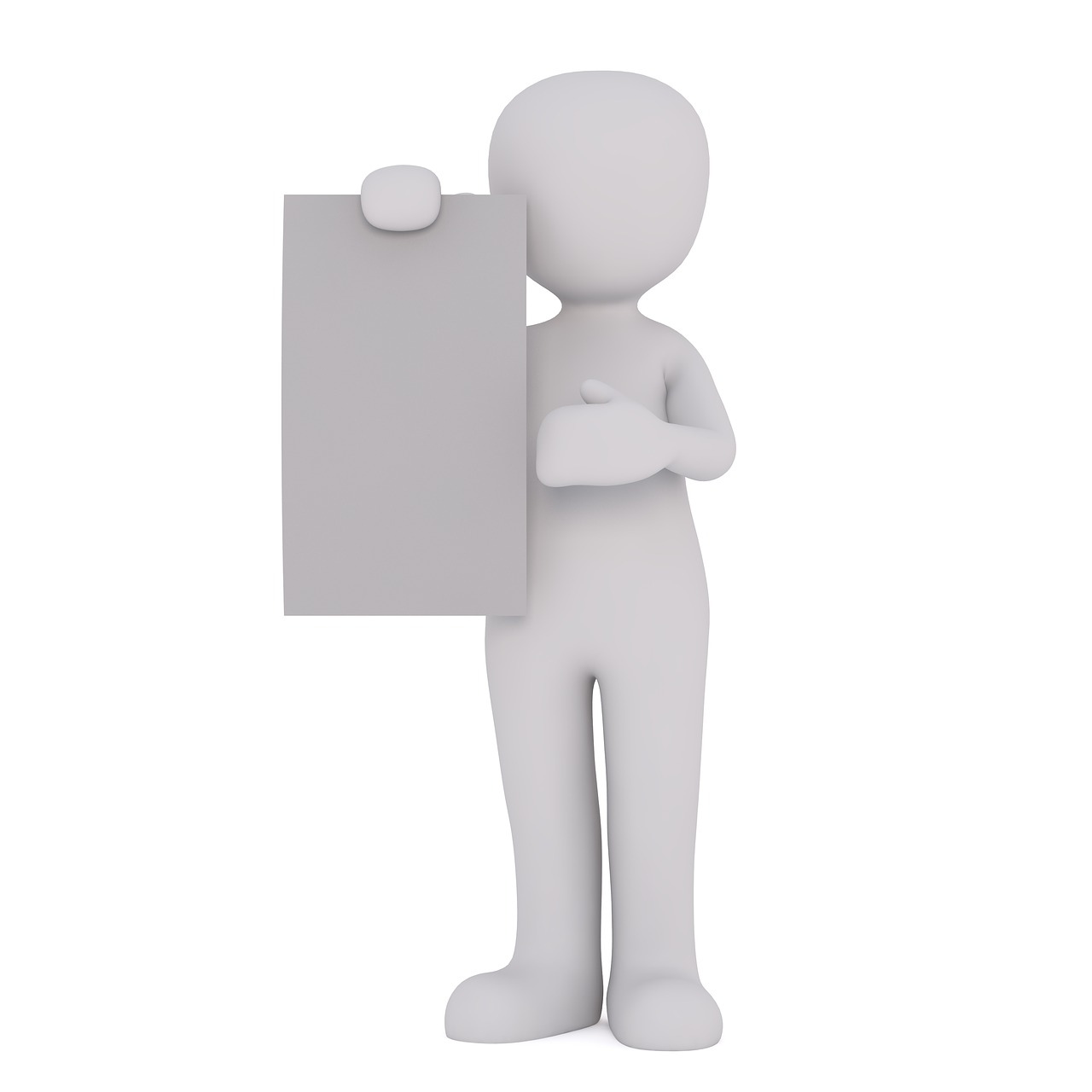 a person holding a blank sign on a white background, by Joseph Henderson, trending on pixabay, conceptual art, gray anthropomorphic, restaurant menu photo, 3 d clay figure, writing on a clipboard