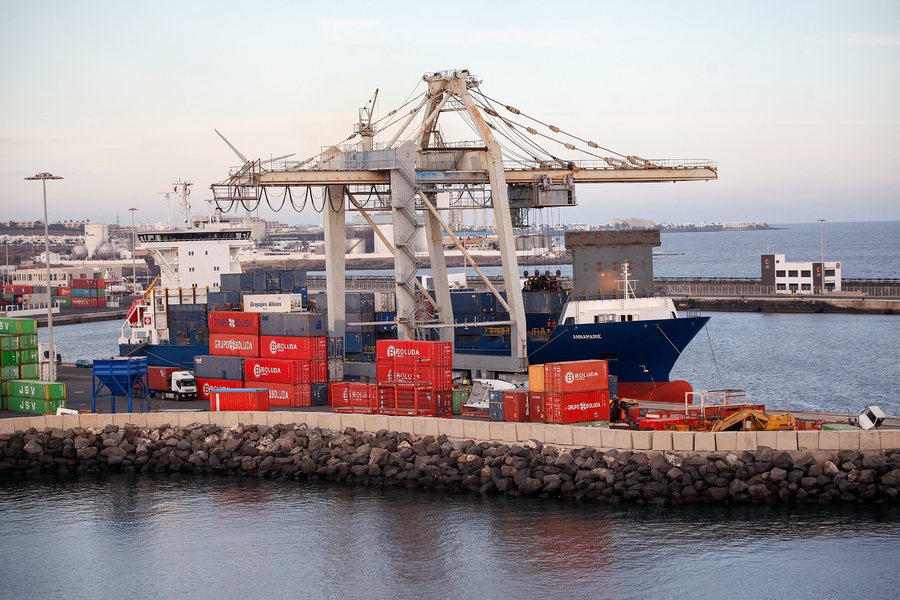 a large container ship sitting on top of a body of water, by Dan Christensen, figuration libre, southern california, huge machine cranes, usa-sep 20, dlsr photo