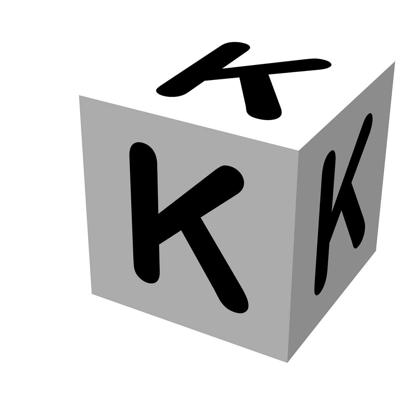 a black and white image of a letter k on a cube, a raytraced image, pixabay, drawn in microsoft paint, cartoon image, dice, wikihow illustration
