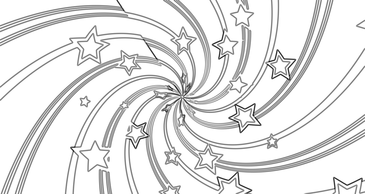 a black and white drawing of a spiral with stars, lineart, trending on pixabay, repeating pattern. seamless, vanilla, fireworks, falling star on the background