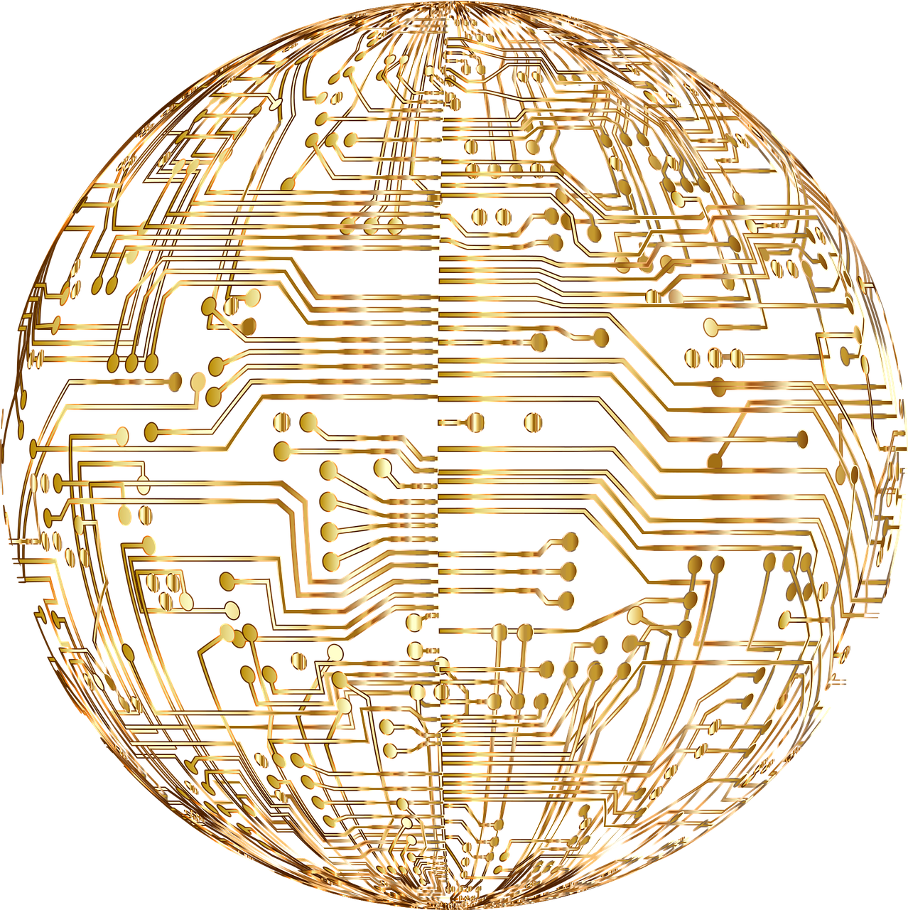 a computer circuit board sphere on a black background, by Robert Jacobsen, pixabay, computer art, inlaid with gold, isolated on white background, oriental, wires earth background