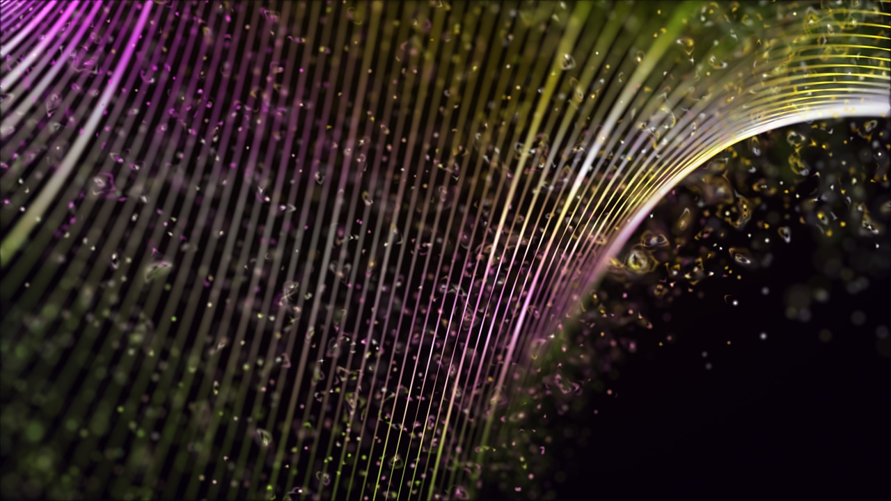 a close up of a stream of water on a black background, digital art, inspired by Bruce Munro, octane render a lonely rainbow, gold green and purple colors”, fiber optic network, soft light 4 k in pink