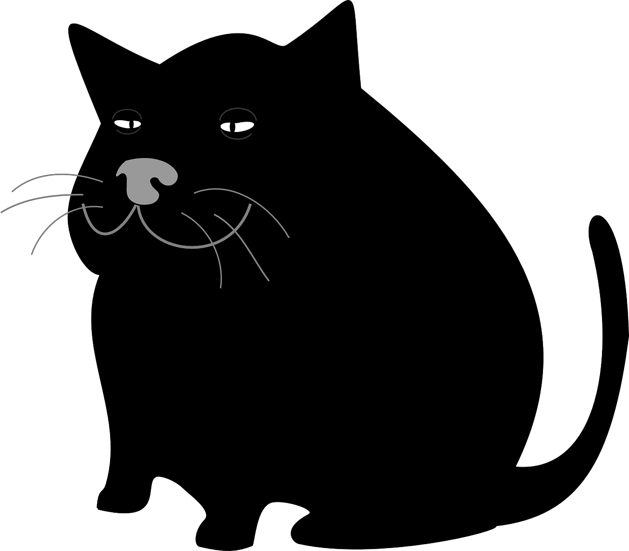 a black cat on a black background, vector art, by Jim Davis, pixabay, thick line drawing, fat cat, awful, in microsoft paint