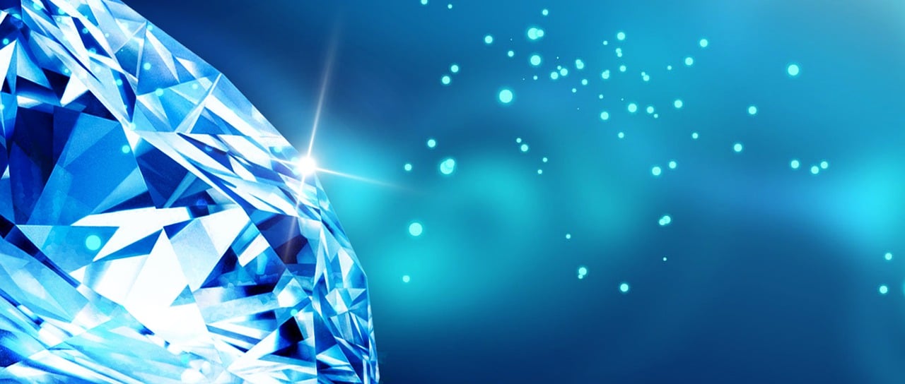 a close up of a diamond on a blue background, digital art, by Aleksander Gierymski, istockphoto, with crystals on the walls, jewelry lighting, disco ball in background