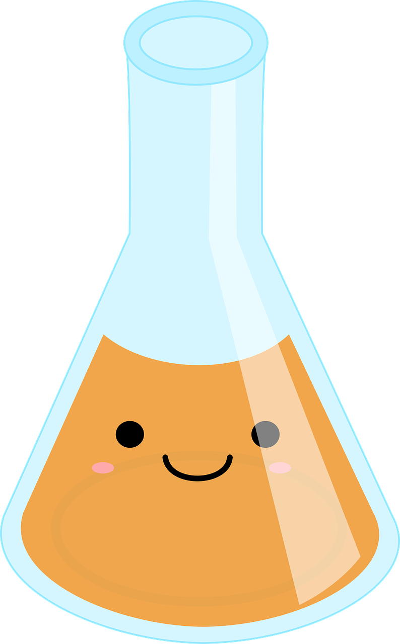 a close up of a flask with a smiley face, a picture, inspired by Doug Ohlson, reddit contest winner, mingei, very minimal vector art, magic lab background, cone shaped, cute:2