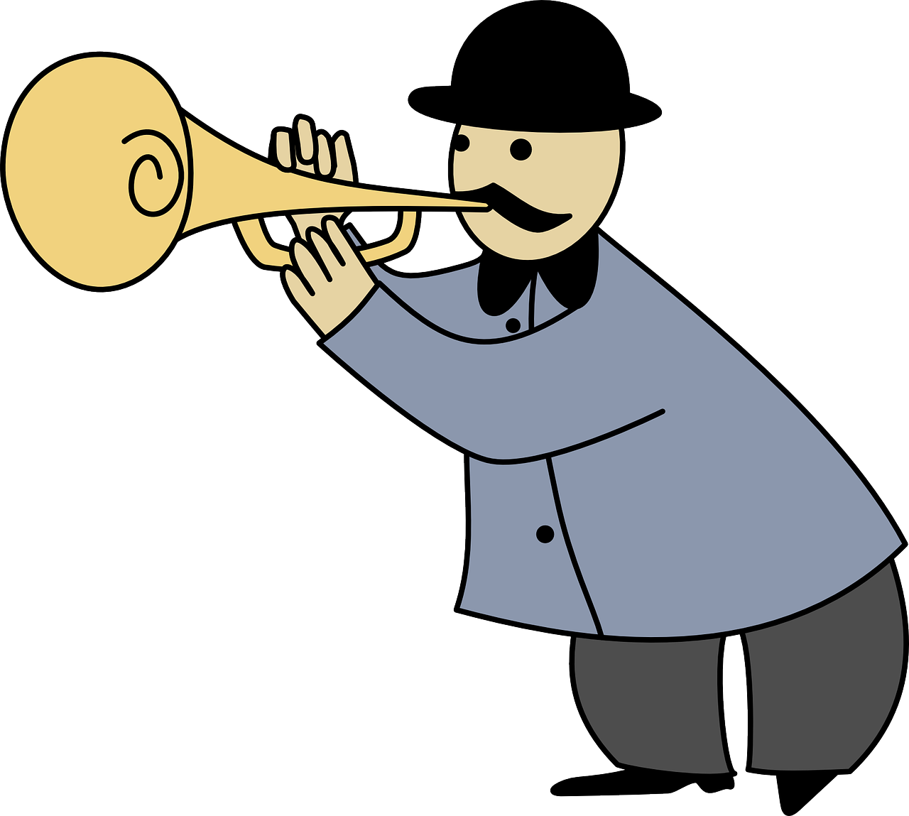 an image of a man playing a trumpet, an illustration of, conceptual art, wikihow illustration, historical footage, mascot illustration, thick mustache
