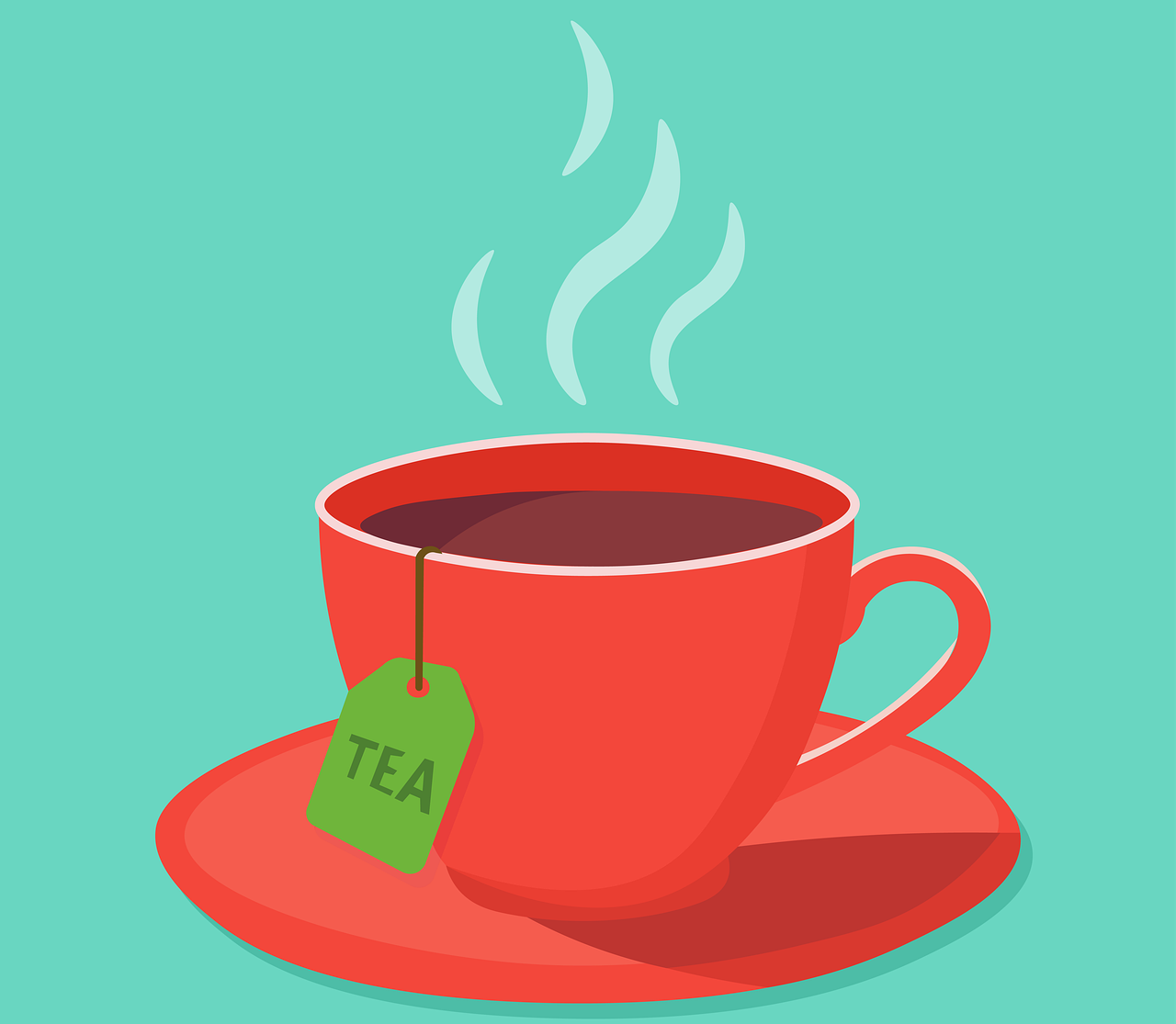 a cup of tea sitting on top of a saucer, an illustration of, shutterstock, shaded flat illustration, cartoon style illustration, simple red background, high detail illustration