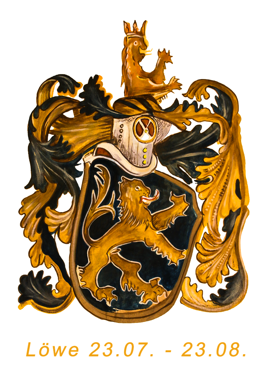 a gold and black coat of arms with a lion, by Sándor Liezen-Mayer, flickr, painted metal, studio art, family photo, brightly lit