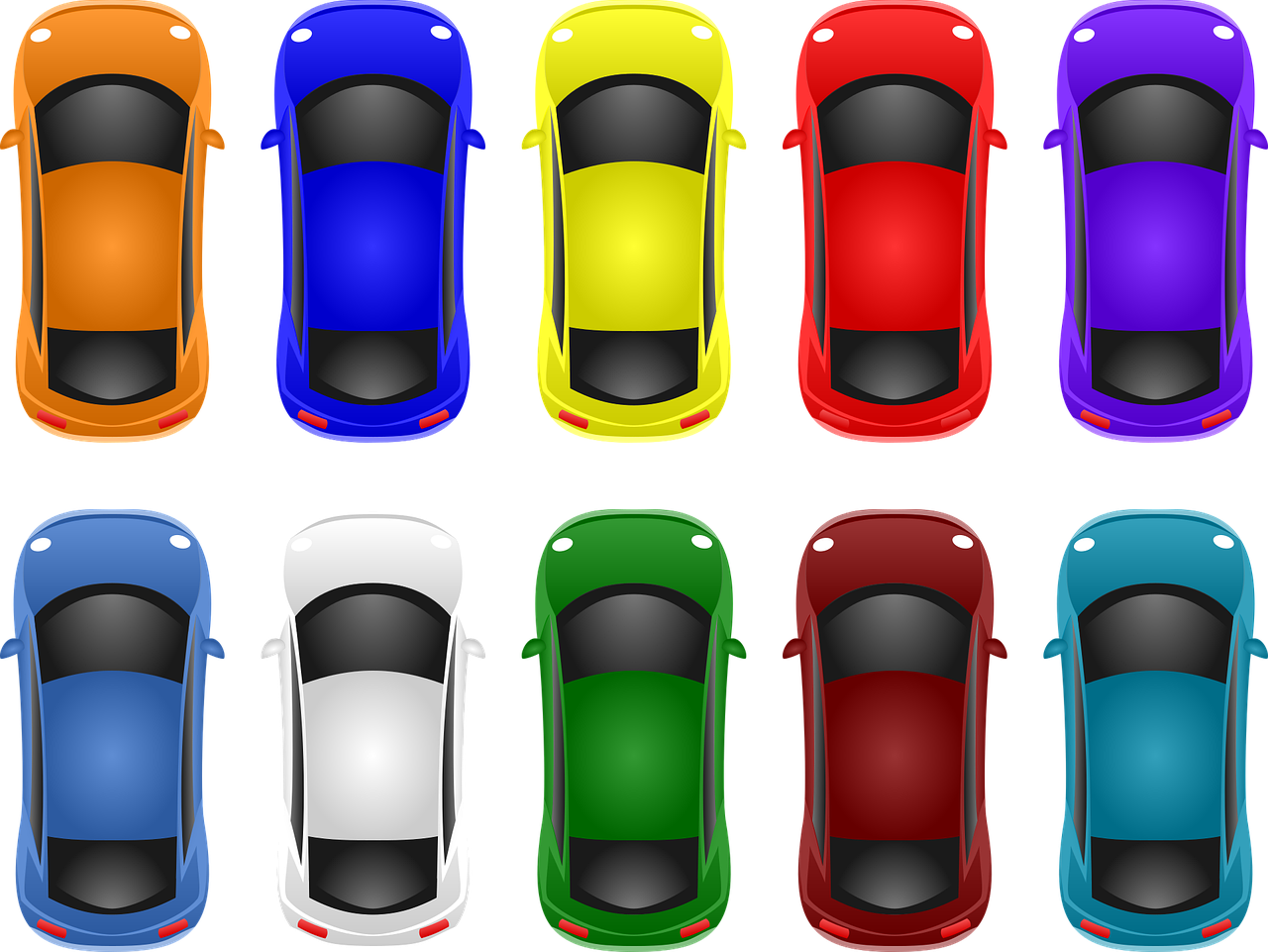 a set of six different colored cars on a black background, a screenshot, color field, full of colour 8-w 1024, clip art, overhead view, 1 6 colors