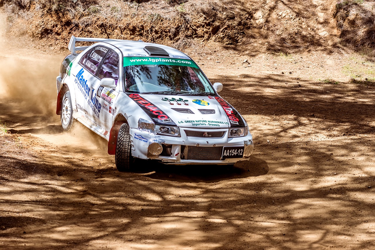 a rally car driving on a dirt road, flickr, tamborine, event photography, sakura, male!!