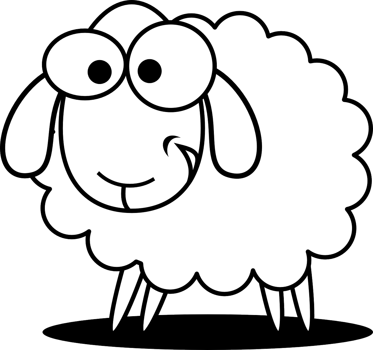 a black and white sheep with big eyes, vector art, pixabay, mingei, high-contrast, of peppa pig, nighttime, fluffy''