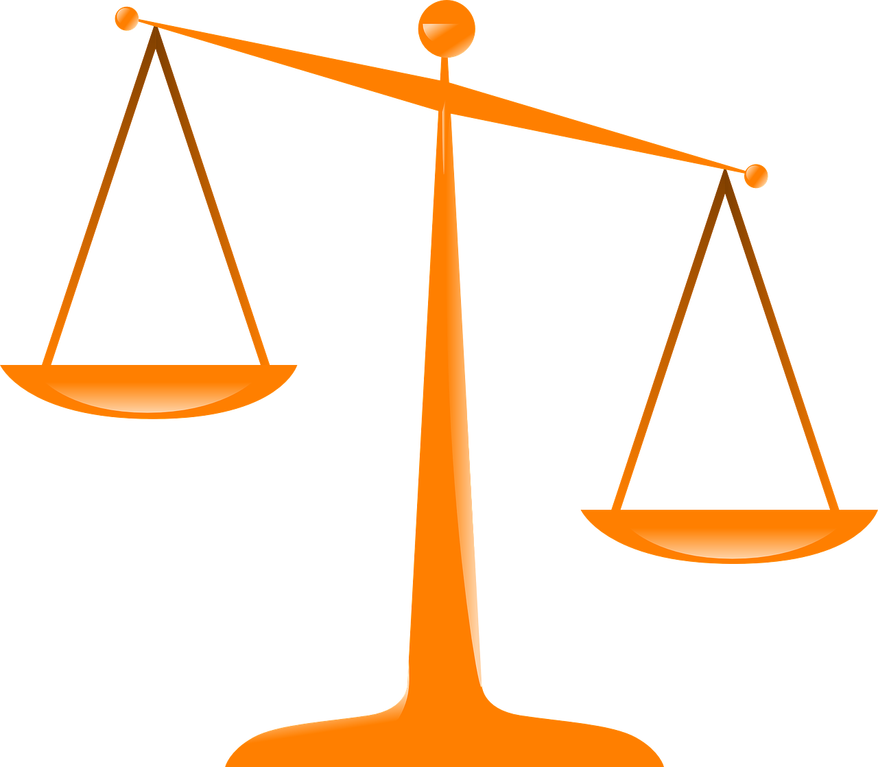 a pair of scales sitting on top of each other, by Zoran Mušič, pixabay, digital art, orange and black, court drawing, witness stand, single flat colour