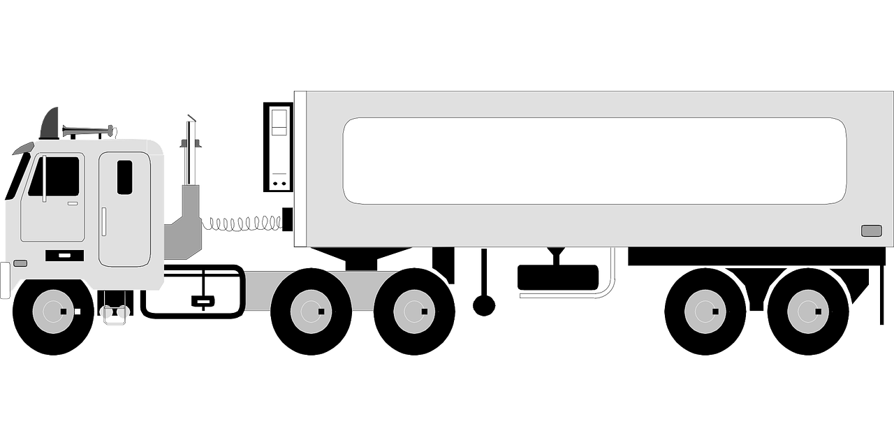 a white semi truck on a black background, lineart, by Andrei Kolkoutine, trending on pixabay, overview, train, driver, dark colour scheme