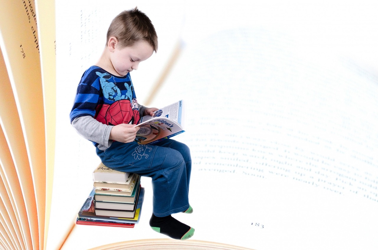 a young boy sitting on top of a stack of books, a portrait, pixabay, figuration libre, toddler, with book of science, 'white background'!!!, photo taken with provia