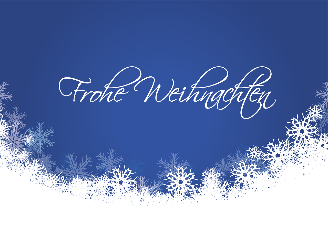 a blue and white christmas card with snowflakes, an illustration of, by Lorentz Frölich, shutterstock, in white lettering, german, vector design, close establishing shot