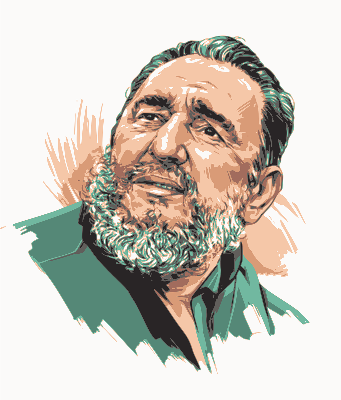 a man with a beard and a green shirt, vector art, inspired by Agustín Fernández, pop art, portrait of the holy father, cuba, painted with a thick brush, lowres