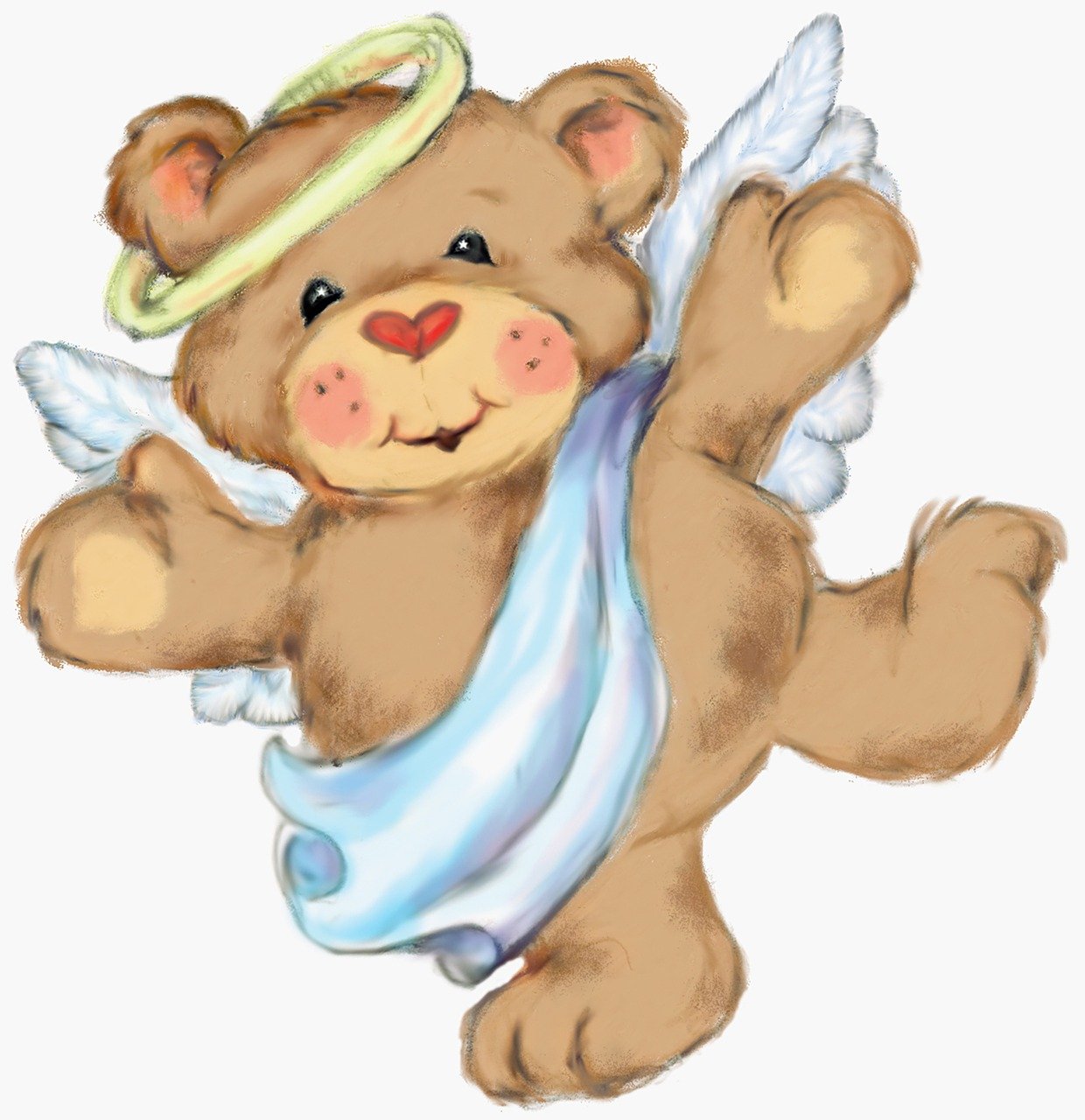 a drawing of a teddy bear with angel wings, digital art, by Caroline Chariot-Dayez, reddit, painting of, transparent background, miniature bear, joyful