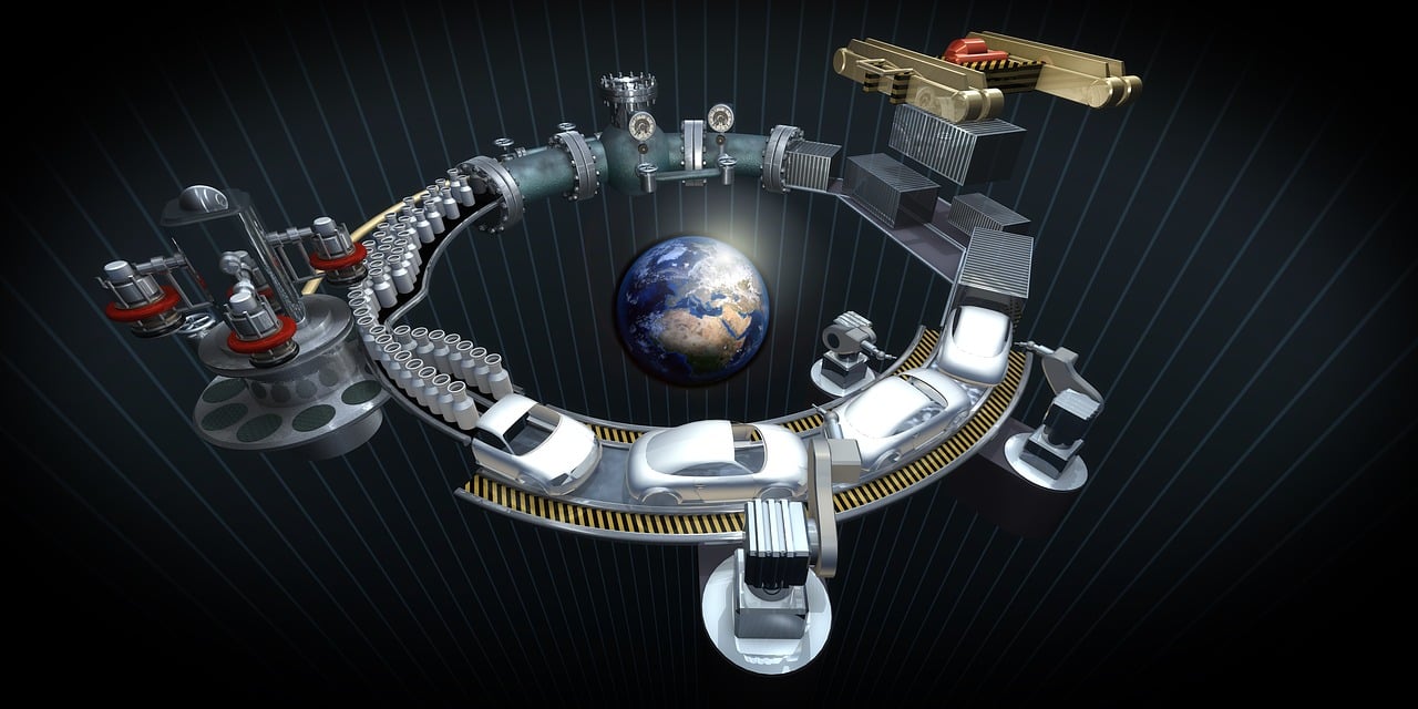 a close up of a machine with a planet in the background, inspired by Rube Goldberg, cg society contest winner, futurism, hollow earth infographic, 360 degree equirectangular, automotive, incredible isometric screenshot