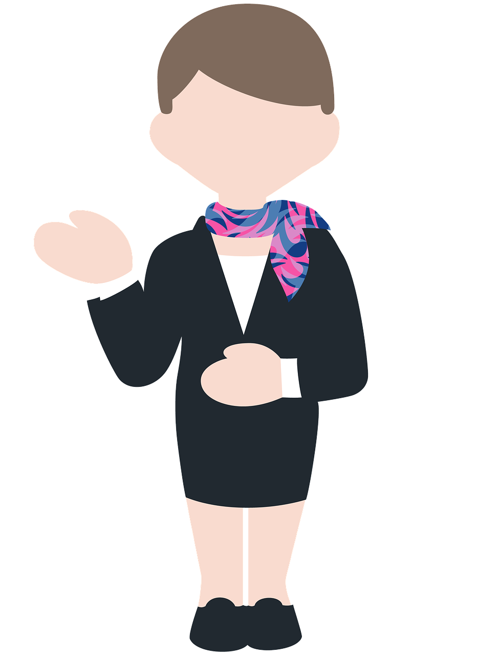 a man in a tuxedo with a scarf around his neck, a cartoon, pixabay, pilot girl, office clothes, on a flat color black background, ( waitress ) girl