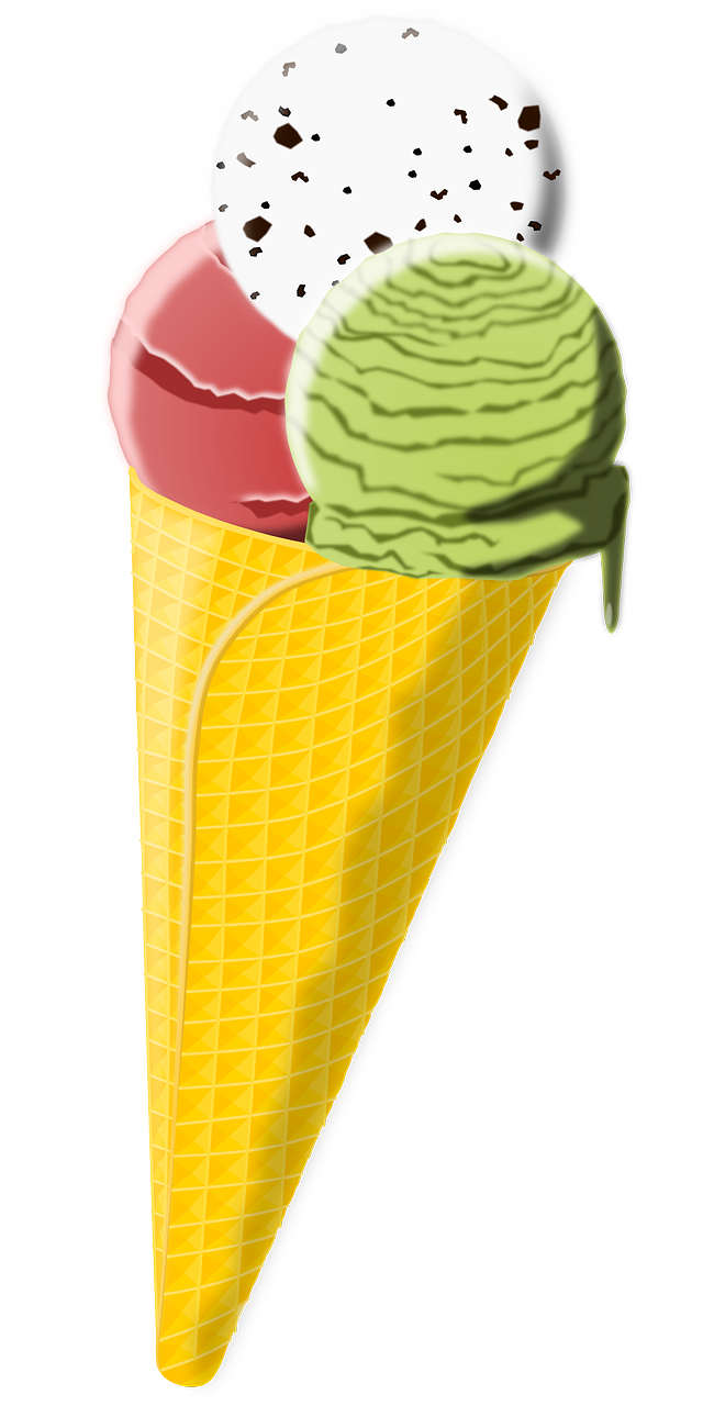an ice cream cone with a scoop of watermelon, deviantart, pop art, mid-view, avocado, cell shaded graphics, really long