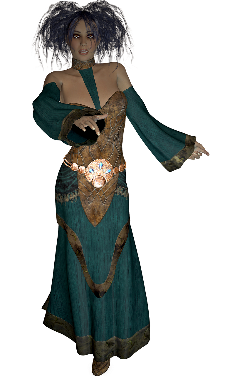 a woman dressed in a green and gold costume, a digital rendering, inspired by Shog Janit, polycount contest winner, art nouveau, ww 1 sith sorcerer, npc with a saint\'s halo, copper and emerald jewelry, female figure in maxi dress