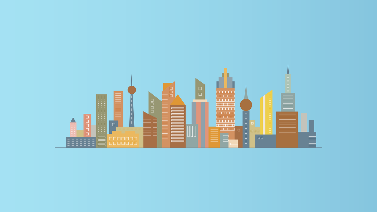 a city with a lot of tall buildings, an illustration of, inspired by Emiliano Ponzi, shutterstock, simple 2d flat design, abstract facades of buildings, 1128x191 resolution, shanghai