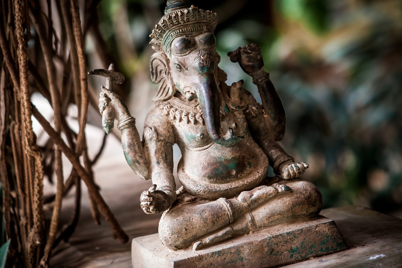 a close up of a statue of an elephant, a statue, sumatraism, god shiva the destroyer, in a monestry natural lighting, ancient blacksmith god, alex boyd