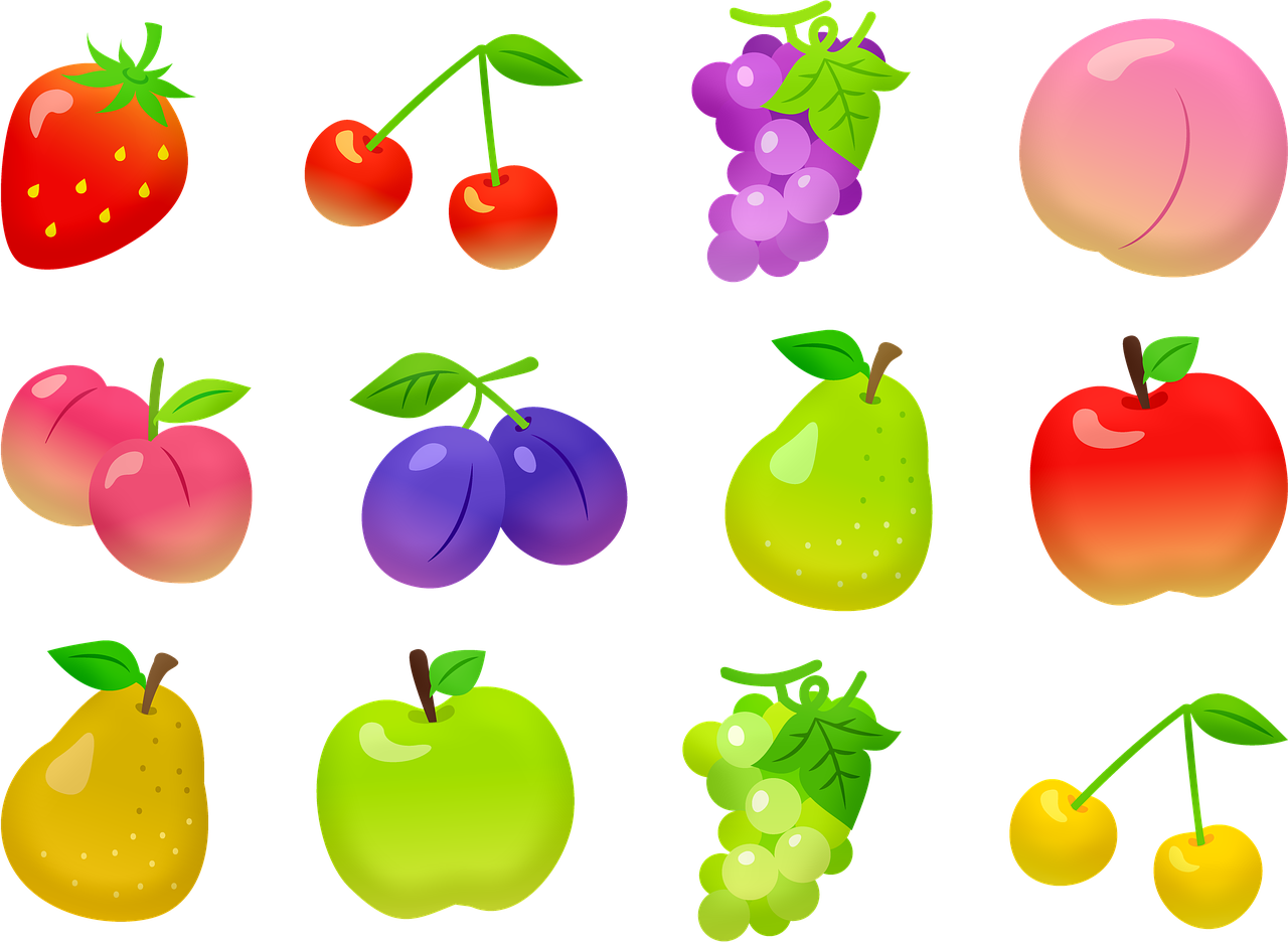 a bunch of different types of fruit on a black background, by Kiyoshi Yamashita, pixabay, pop art, game icon asset, background image, cute:2, with fruit trees