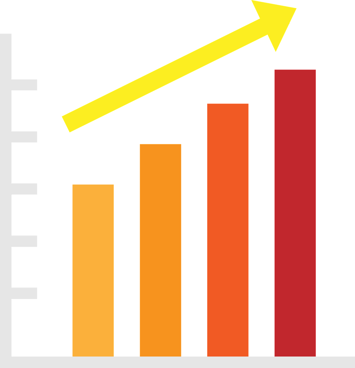 a bar chart with an arrow pointing upward, by Ingrida Kadaka, trending on pixabay, yellow and red color scheme, 1024x1024, tail raised, dark. no text