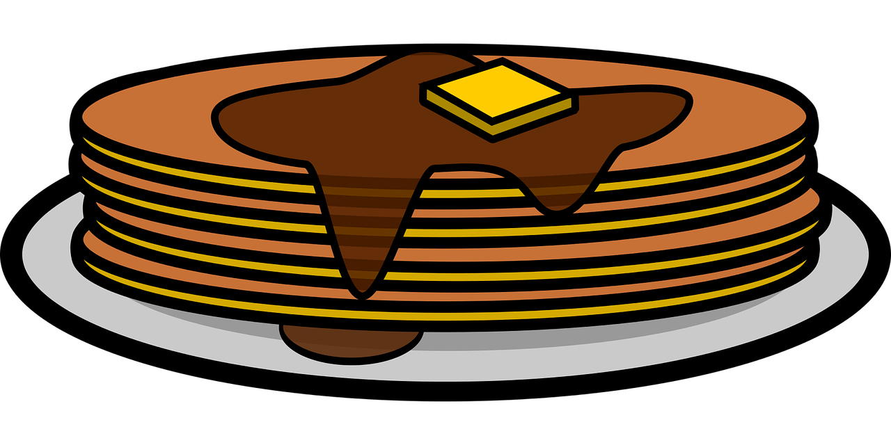 a stack of pancakes with butter on top, a digital rendering, by Andrei Kolkoutine, pixabay contest winner, process art, on a flat color black background, chocolate city, thick vector line art, fat penguin unity asset