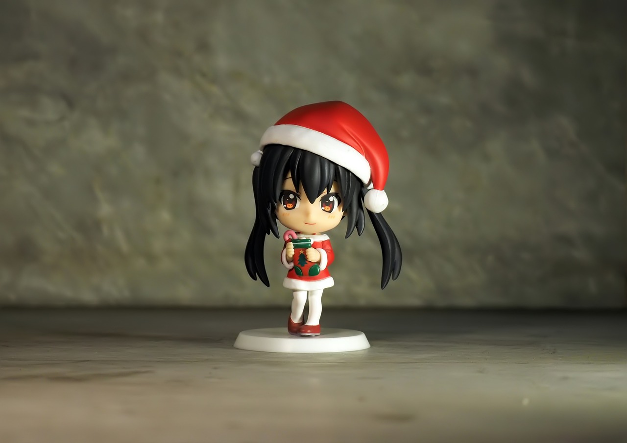 a figurine of a girl wearing a santa hat, a picture, by Jin Homura, 4k!, [[[[grinning evily]]]], [ [ soft ] ]