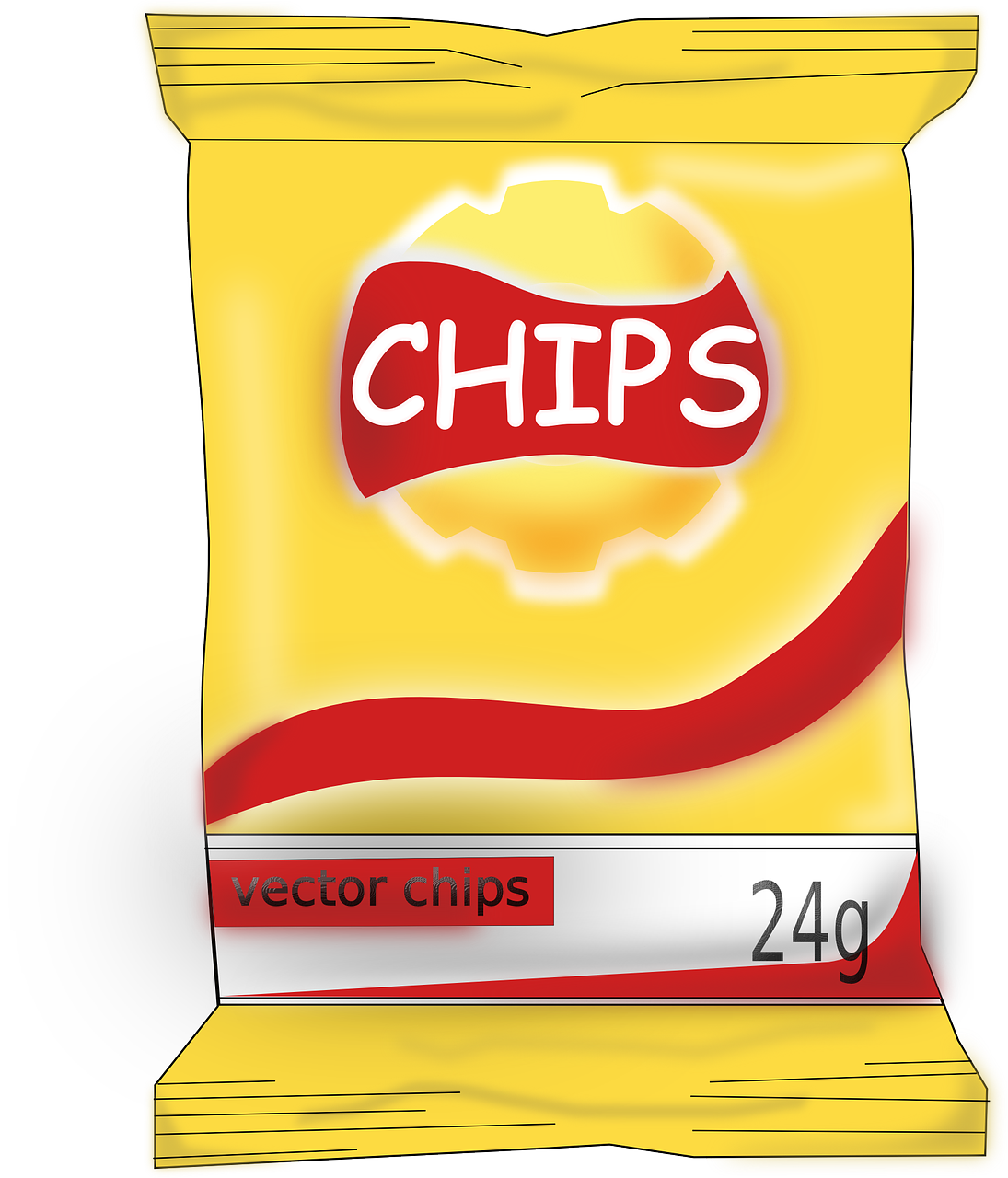 a bag of chips sitting on top of a table, vector art, inspired by Chippy, f 2 4, black and yellow and red scheme, shiny!!, bios chip