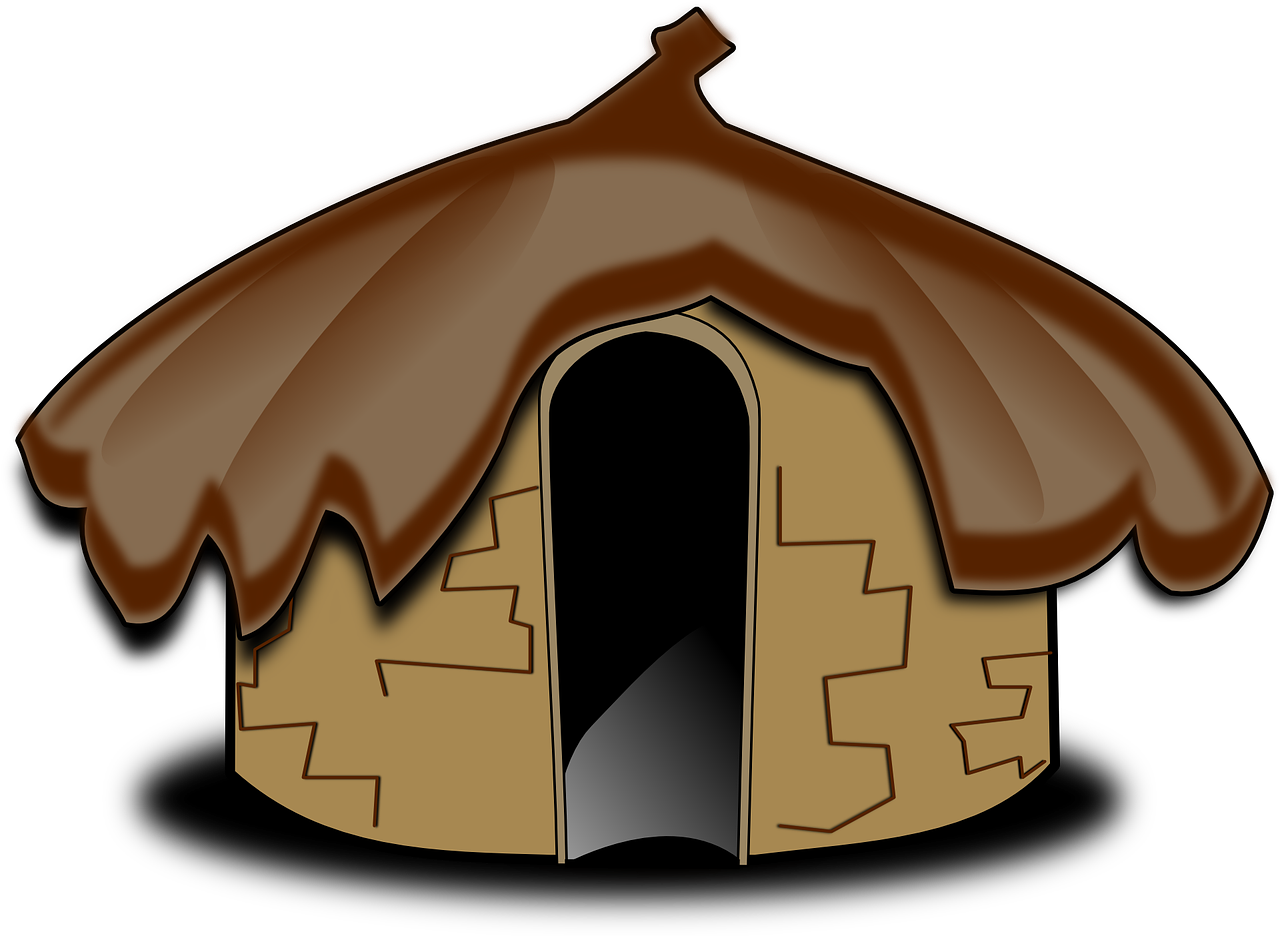 a small hut with a thatched roof, a digital rendering, pixabay, mingei, himba hairstyle, chocolate, cartoon image, ( ( dark skin ) )