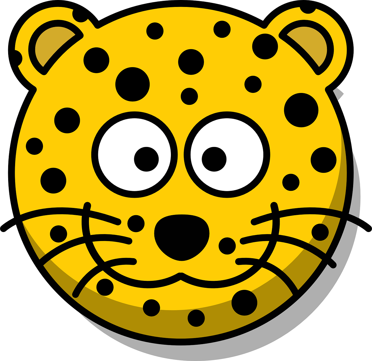 a yellow leopard with black spots on it's face, vector art, inspired by Yayoi Kusama, with a black background, gopher, game icon, portait photo