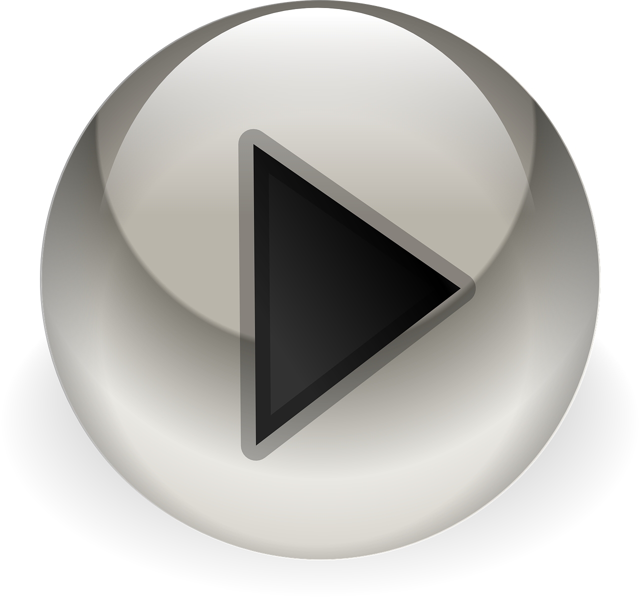 a white button with a black arrow on it, by John Button, pixabay, video art, silver，ivory, listening to music at 2 am, glossy sphere, run