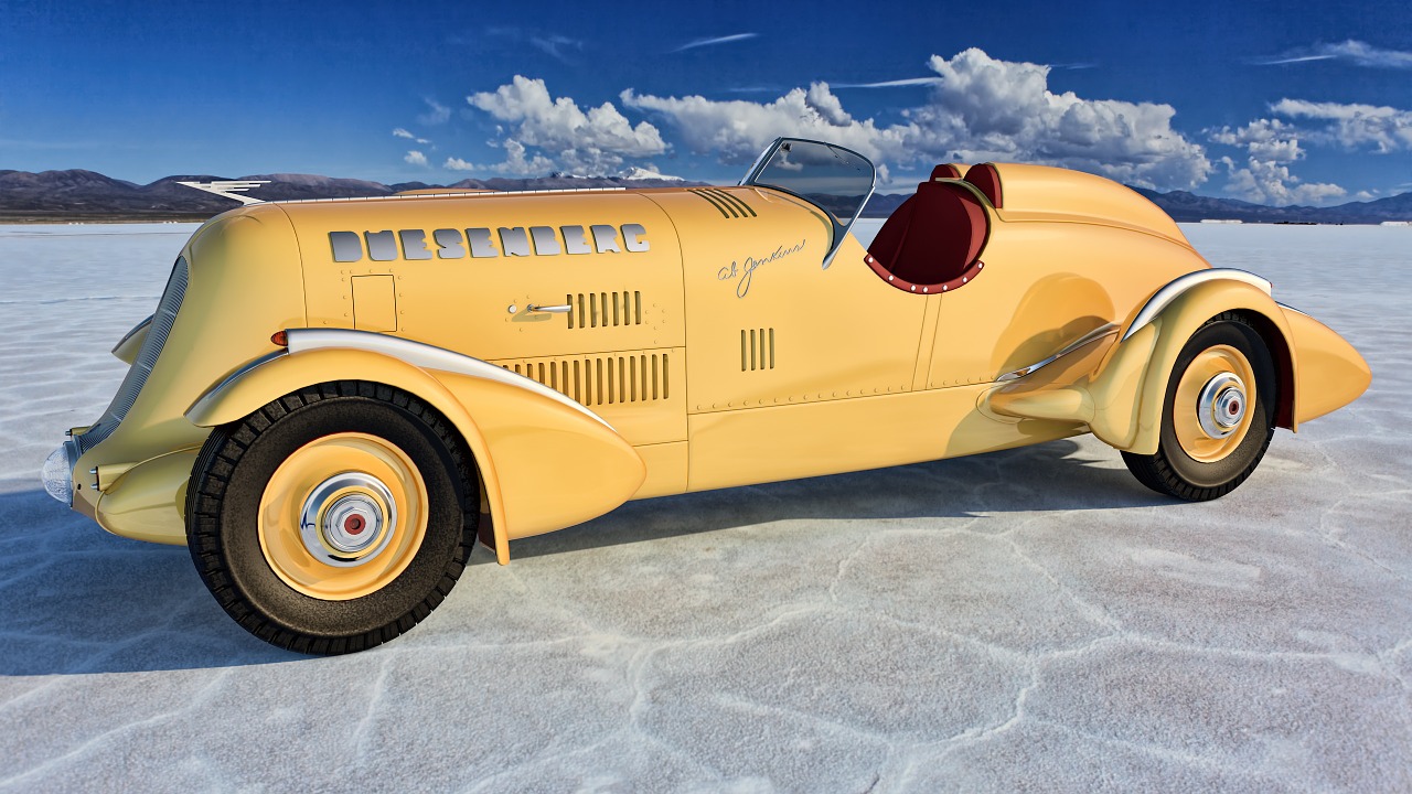 a yellow car sitting on top of a snow covered field, shutterstock contest winner, retrofuturism, j. c. leyendecker 8 k, award winning colorized photo, speedster, 360 foot wingspan