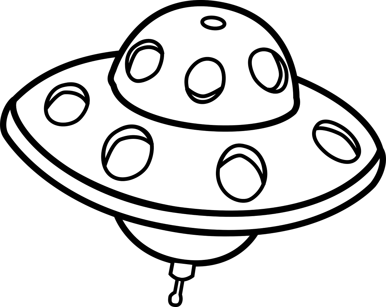 a black and white drawing of a flying saucer, a cartoon, pixabay, space art, ( ( ( alien ) ) ), black and white color, a brightly colored, spherical