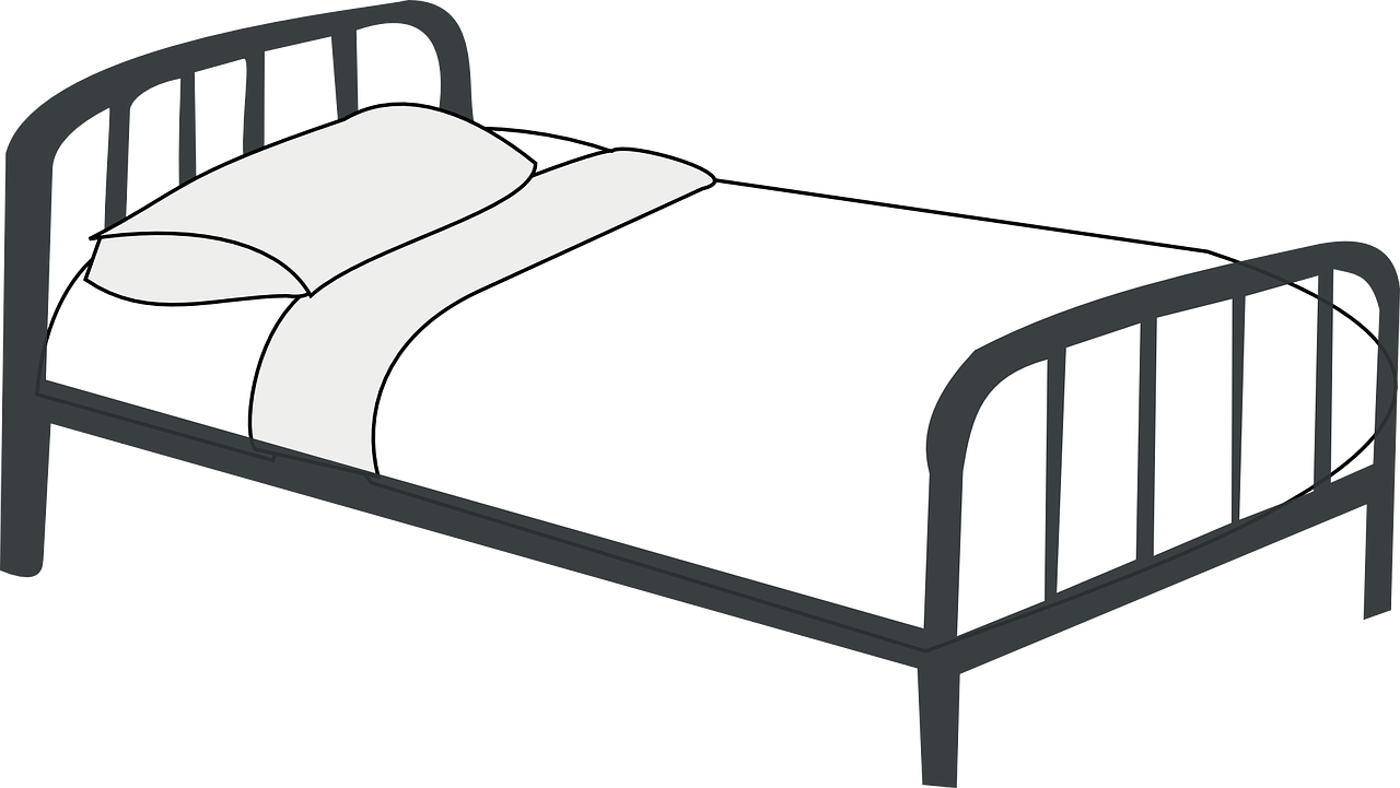 a black and white picture of a bed, a cartoon, by Jaakko Mattila, pixabay, flat colour, long view, vacuum, completely empty