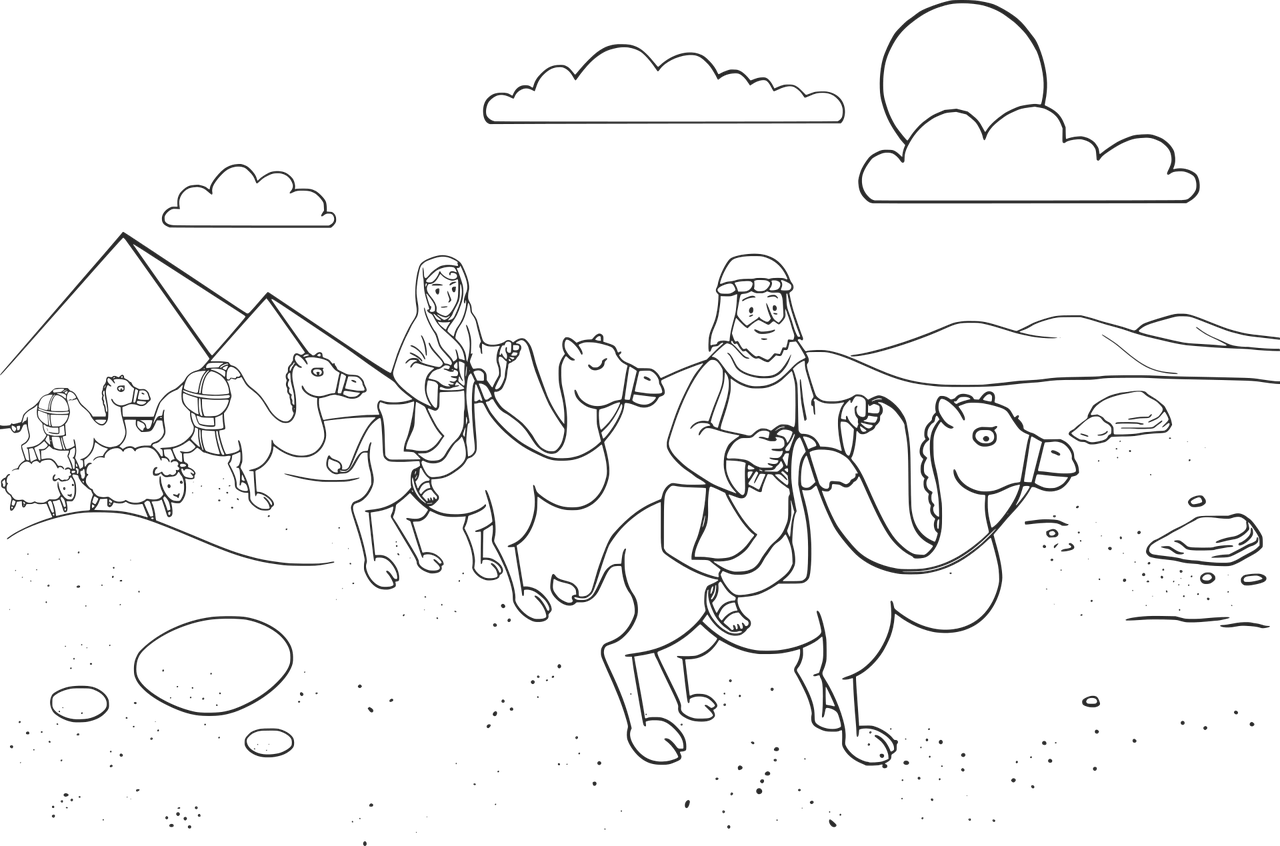 a group of people riding on the backs of camels, lineart, by Andrei Kolkoutine, ascii art, complete darkness background, wip, still from a music video, clean coloring book page